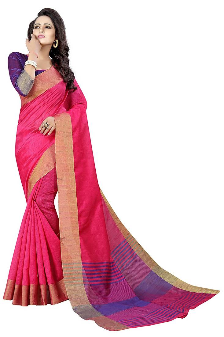 Baby pink plain cotton saree with blouse Urban Naari