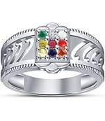 White Platinum Plated 925 Sterling Silver Multicolor Synthetic Gemstone Navaratna Ring
