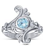 White Platinum Plated 925 Sterling Silver Fancy Leaf Bypass Engagement Ring