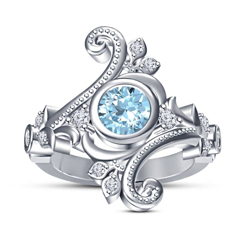 White Platinum Plated 925 Sterling Silver Fancy Leaf Bypass Engagement Ring
