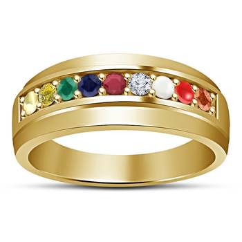 Solid 14k Gold Plated 925 Silver Attractive Round Cut Multi Color Navratna Ring 1