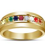 Solid 14k Gold Plated 925 Silver Attractive Round Cut Multi Color Navratna Ring