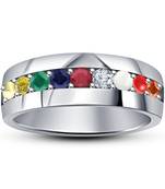 Fantastic Multi Color Navratna Stone 925 Sterling Silver White Platinum Plated Men's Ring