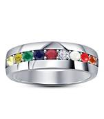 Brilliant Round Cut Multi-Color Gemstone White Platinum Plated 925 Silver Navratna Ring