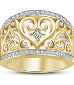 925 Sterling Silver 14K Gold Plated Wedding Band Promise Ring Heart Shape