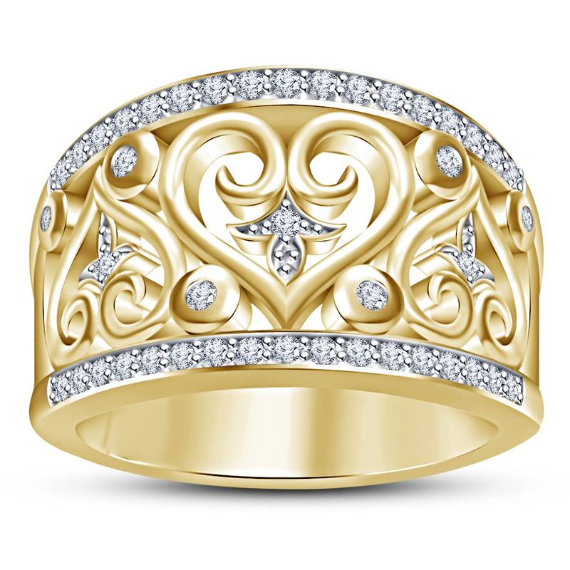 925 Sterling Silver 14K Gold Plated Wedding Band Promise Ring Heart Shape