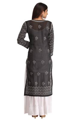Ada Black Embroidered Cotton Chikankari Kurti 3