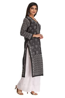 Ada Black Embroidered Cotton Chikankari Kurti 4