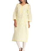 Ada Hand Embroidered Lucknow Chikankari Lemon Cotton Kurti - A227856