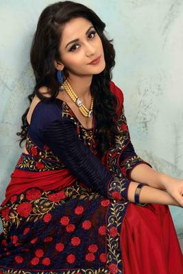 Red embroidered silk saree with blouse 5
