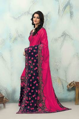 Pink embroidered silk saree with blouse 2