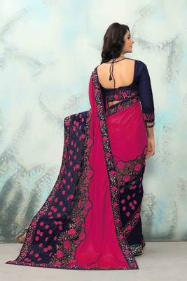 Pink embroidered silk saree with blouse 3