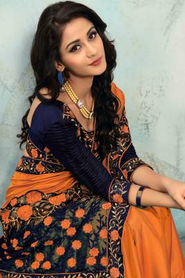 Orange embroidered silk saree with blouse 5