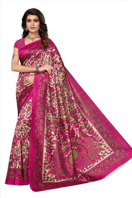 Multicolor printed kalamkari art silk saree with blouse 1