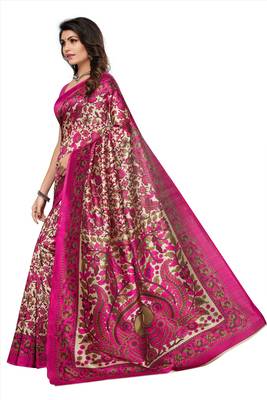 Multicolor printed kalamkari art silk saree with blouse 2