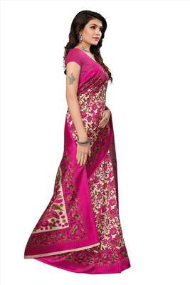 Multicolor printed kalamkari art silk saree with blouse 3