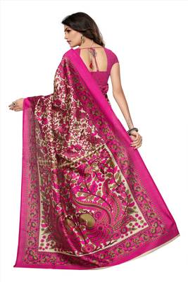 Multicolor printed kalamkari art silk saree with blouse 4