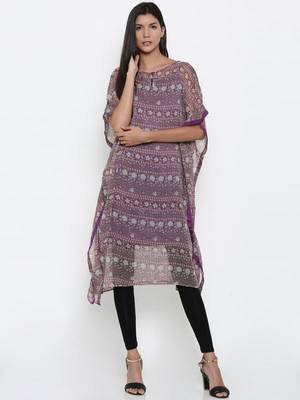 PURPLE Printed Chiffon Designer kaftan 1