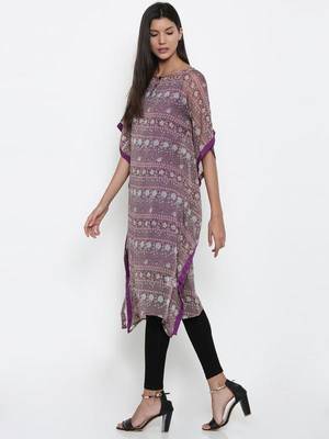 PURPLE Printed Chiffon Designer kaftan 2