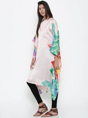 BEIGE Printed Satin Designer kaftan 1