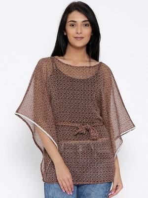Brown Printed Chiffon Designer kaftan 1