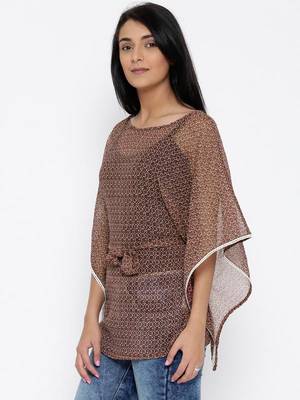 Brown Printed Chiffon Designer kaftan 2