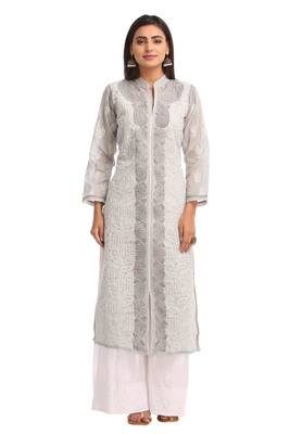 Ada Grey Embroidered Cotton Chikankari Kurti 2