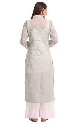 Ada Grey Embroidered Cotton Chikankari Kurti 3