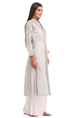 Ada Grey Embroidered Cotton Chikankari Kurti 4