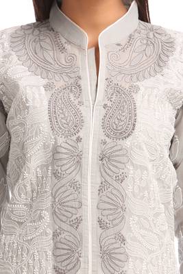 Ada Grey Embroidered Cotton Chikankari Kurti 5