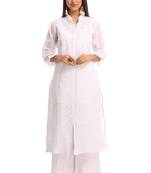 Ada Hand Crafted White Cotton Lucknowi Chikankari Indian Women Kurta - A230732