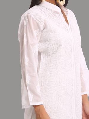 Ada Hand Crafted White Cotton Lucknowi Chikankari Indian Women Kurta - A230732 5