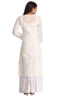 Lemon Embroidered Cotton Chikankari Kurti 2