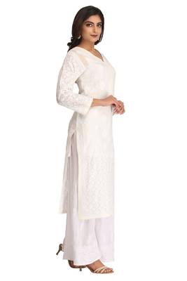 Lemon Embroidered Cotton Chikankari Kurti 3