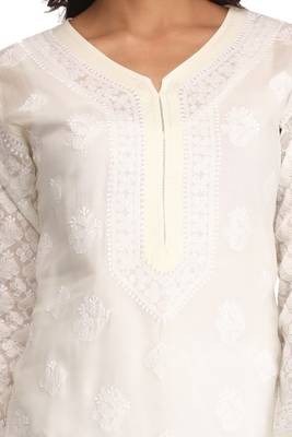Lemon Embroidered Cotton Chikankari Kurti 4