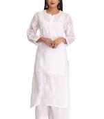 White Embroidered Cotton Chikankari Kurti