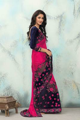 Pink embroidered silk saree with blouse 4