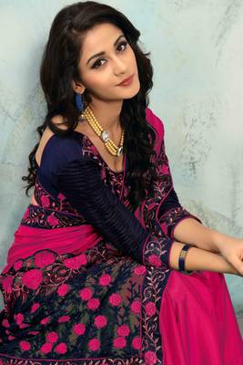 Pink embroidered silk saree with blouse 5