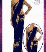 Stylish Designer Royal Blue & Gold Saree with heavy sequins blouse