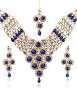 Ethnic Indian Jewelry Bollywood Deep Blue Bridal Kundan Like Necklace Set b156