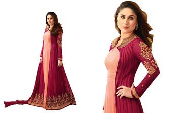 Dark pink embroidered georgette salwar 1