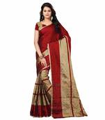 Red printed cotton silk saree with blouse