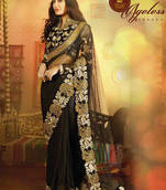 Royal Black Full Net Saree with Velvet Blouse & Satin Inner Saree