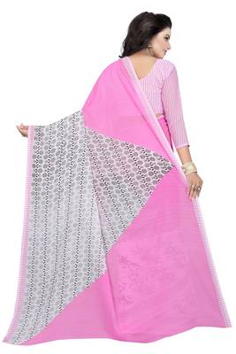 Pink printed faux georgette saree with blouse 3