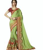 Parrot green embroidered silk saree with blouse