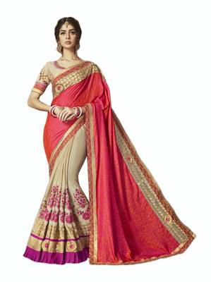 Red embroidered silk saree with blouse 1