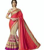 Red embroidered silk saree with blouse