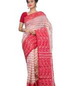 White & Red Dhakai Jamdani Saree