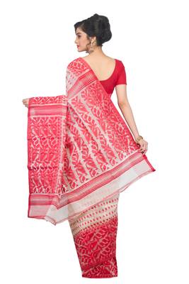 White & Red Dhakai Jamdani Saree 2