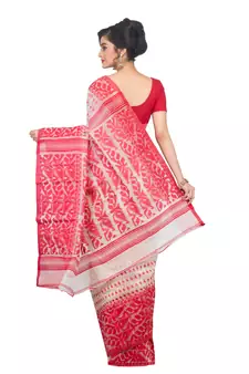 White & Red Dhakai Jamdani Saree